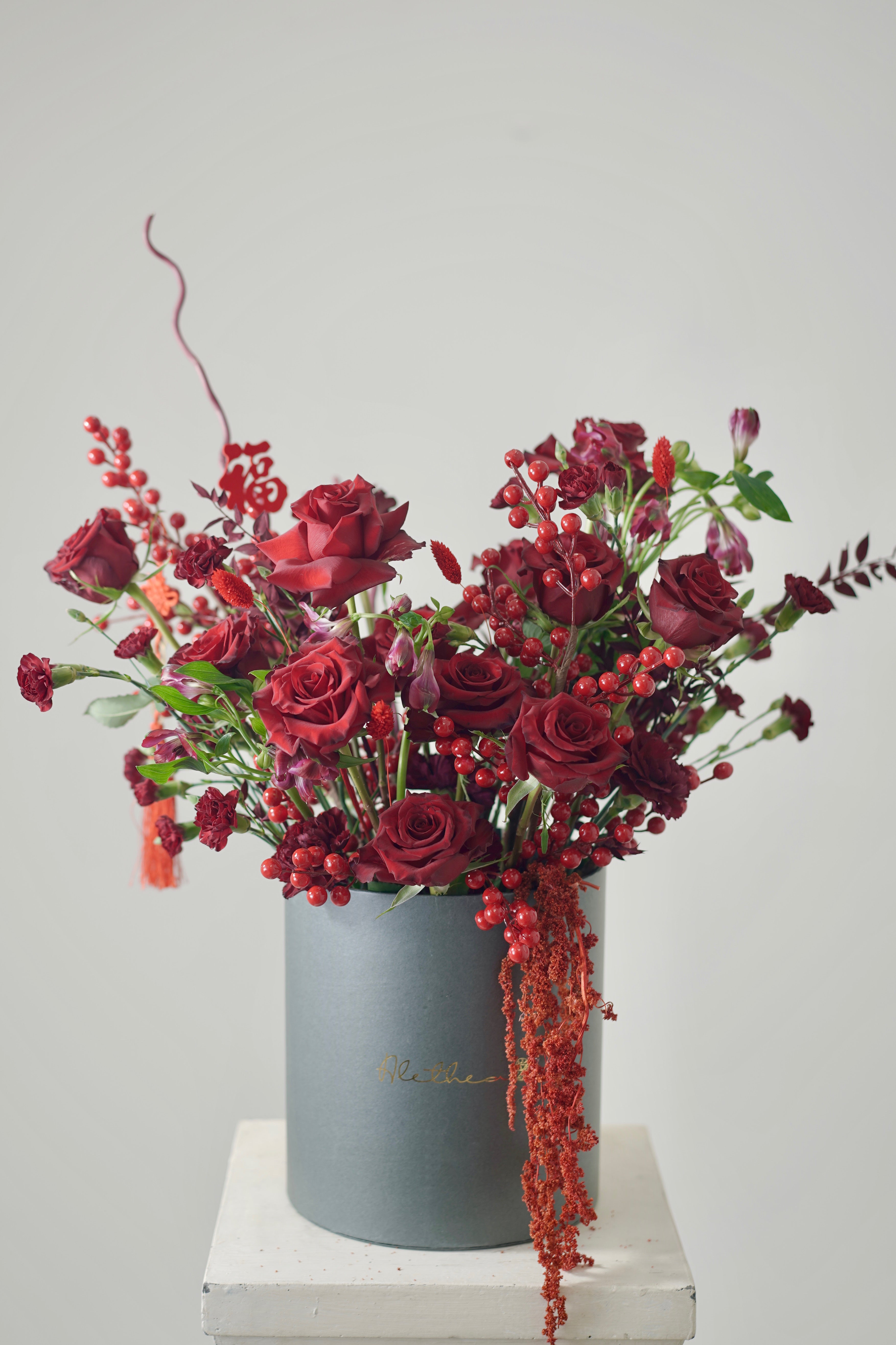 Blessing Red Rose Bucket- 2025 Chinese Lunar New Year