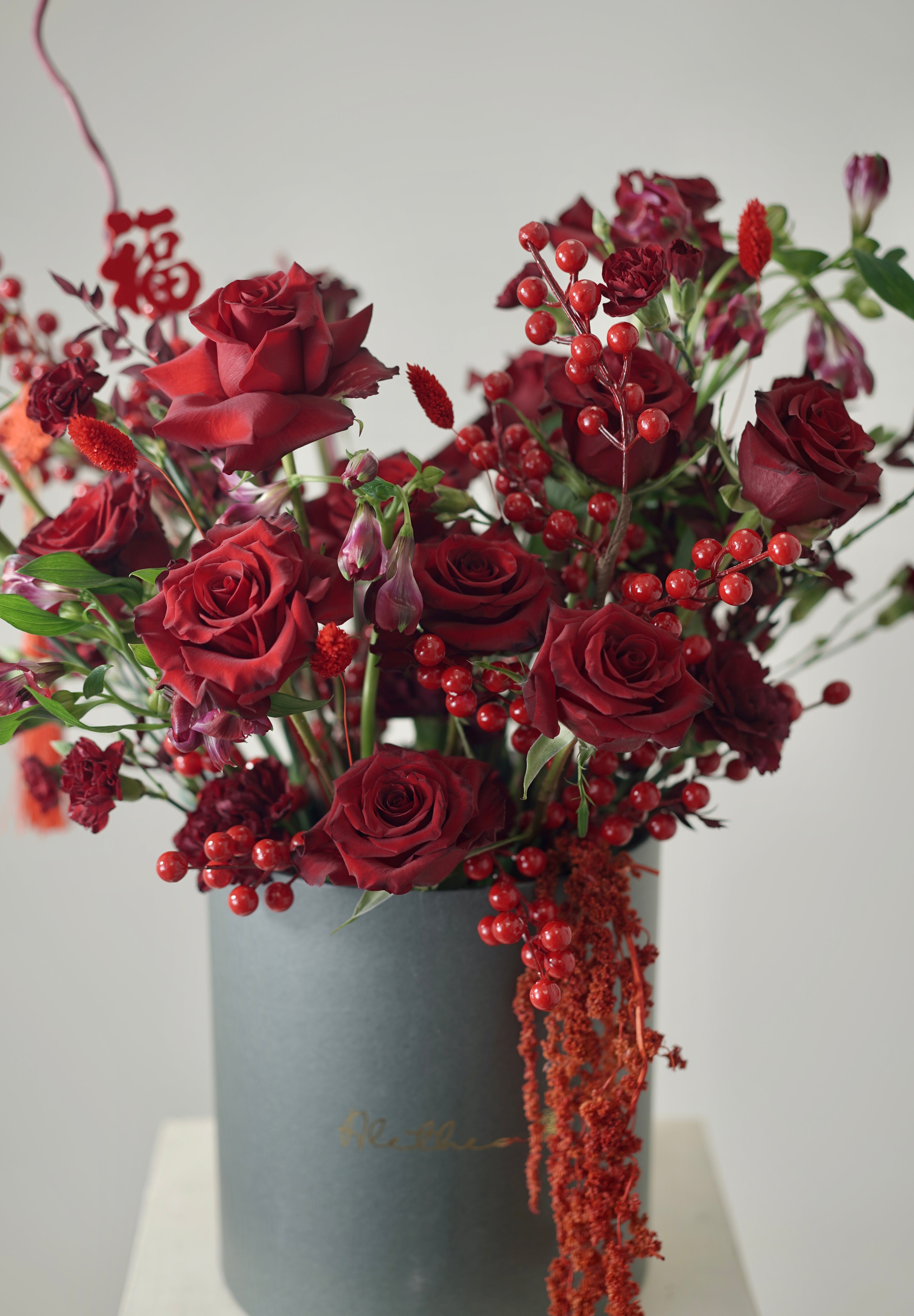 Blessing Red Rose Bucket- 2025 Chinese Lunar New Year