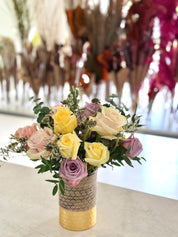 Alethea Vase Arrangement - Dozen of Mixed Roses