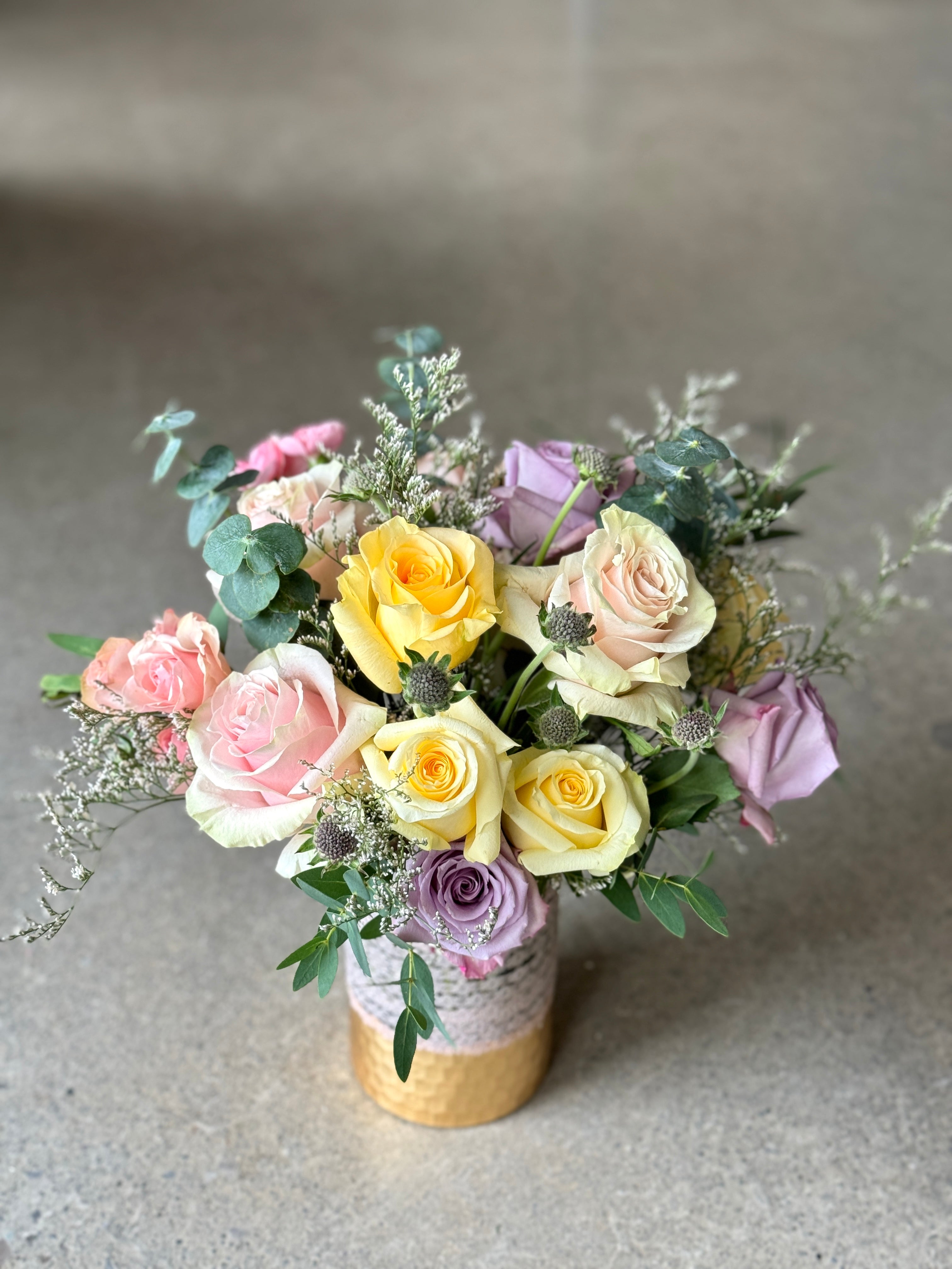 Alethea Vase Arrangement - Dozen of Mixed Roses
