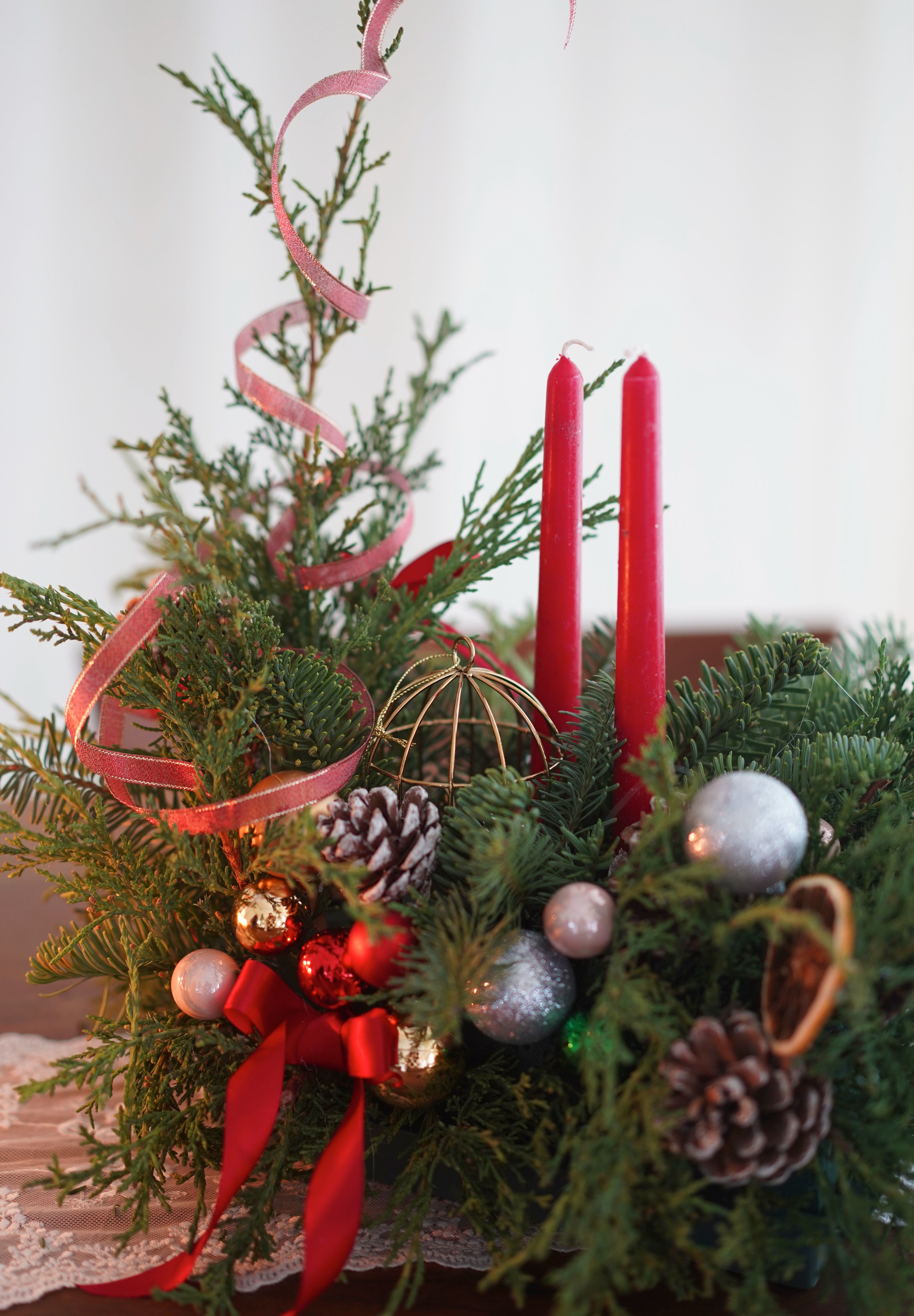 Twin Flame Winter Christmas Table Candle Arrangement