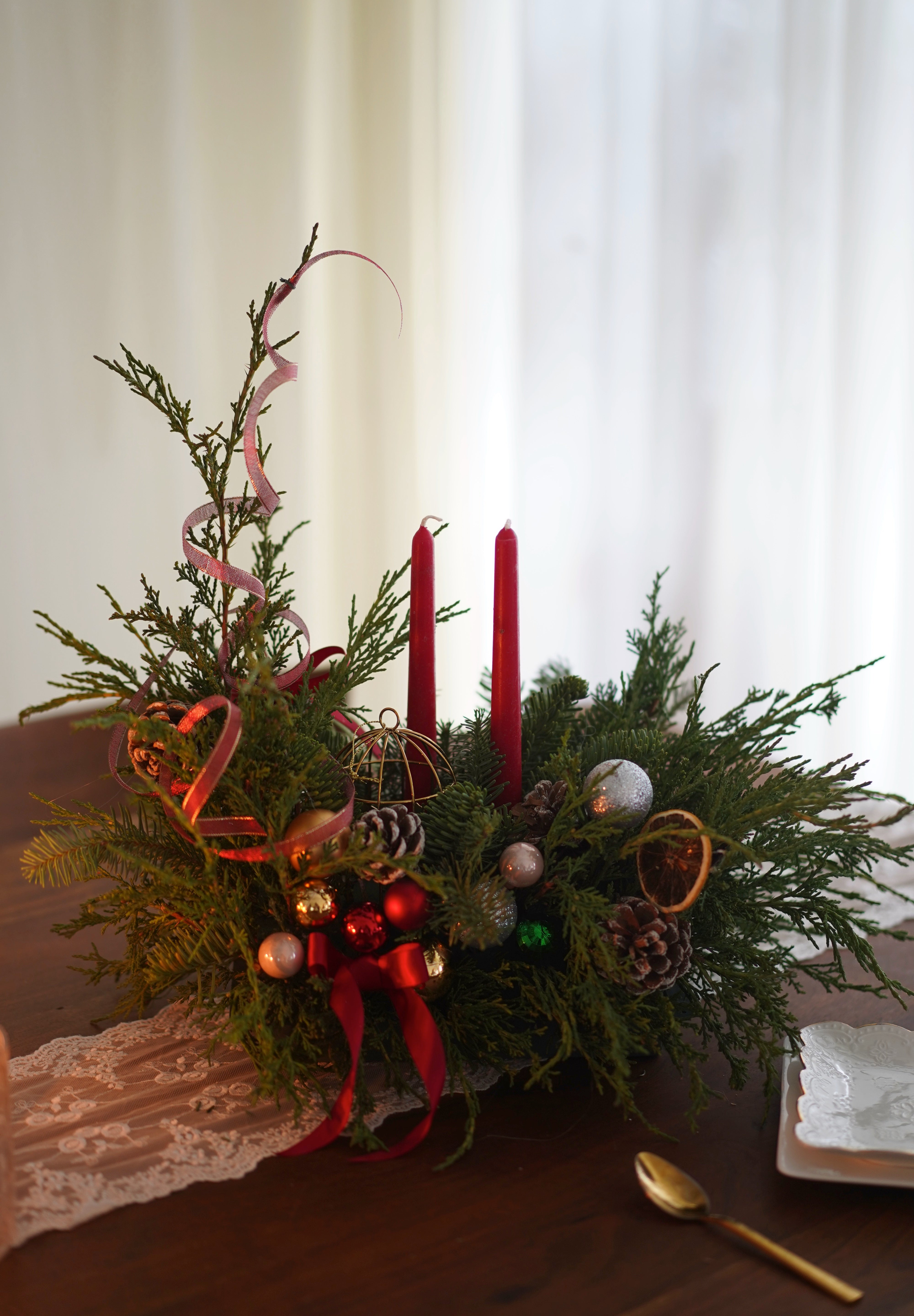 Twin Flame Winter Christmas Table Candle Arrangement